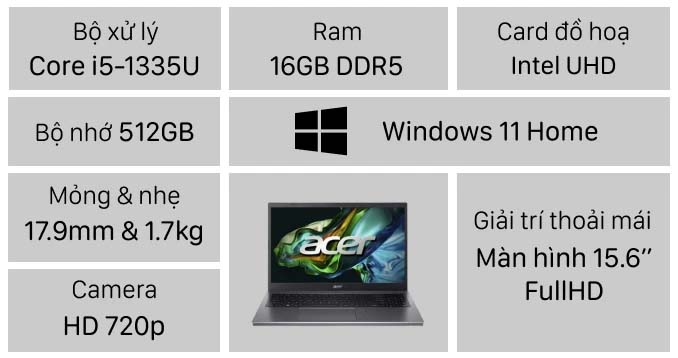 TNC Store Laptop Acer Aspire 5 A515-58P-56RP Core i5-1335U Grey