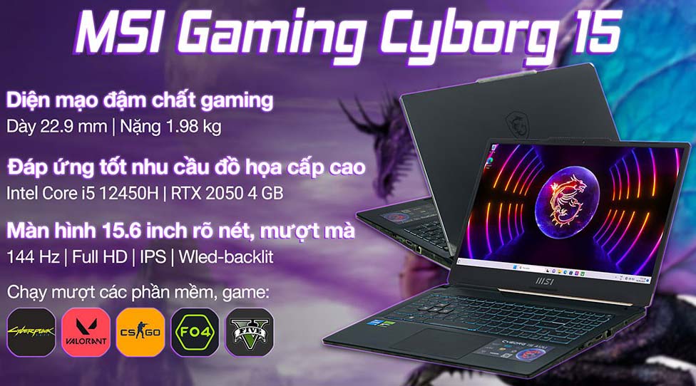 TNC Store Laptop Gaming MSI Cyborg 15 A12UCX-281VN Core i5-12450H