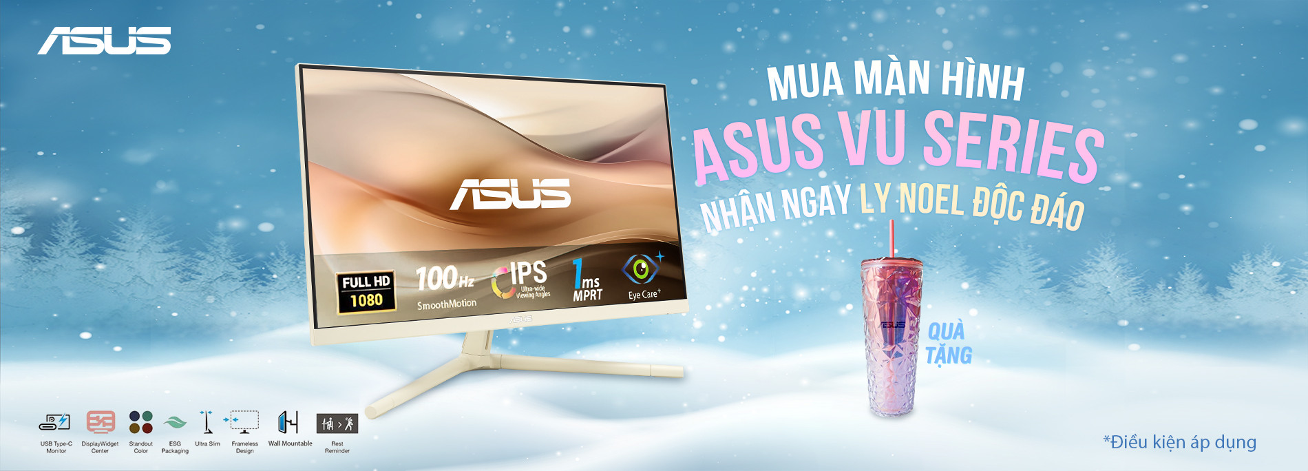 Mua Màn Hình Asus VU Series -  Nhận Ngay Ly Noel Độc Đáo