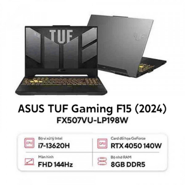 Laptop Asus TUF Gaming FX507VU-LP198W Core i7-13620H/ 8GD5/ 512GB/ RTX 4050 6GB/ 15.6 inch FHD 144Hz/ Win 11/ Xám