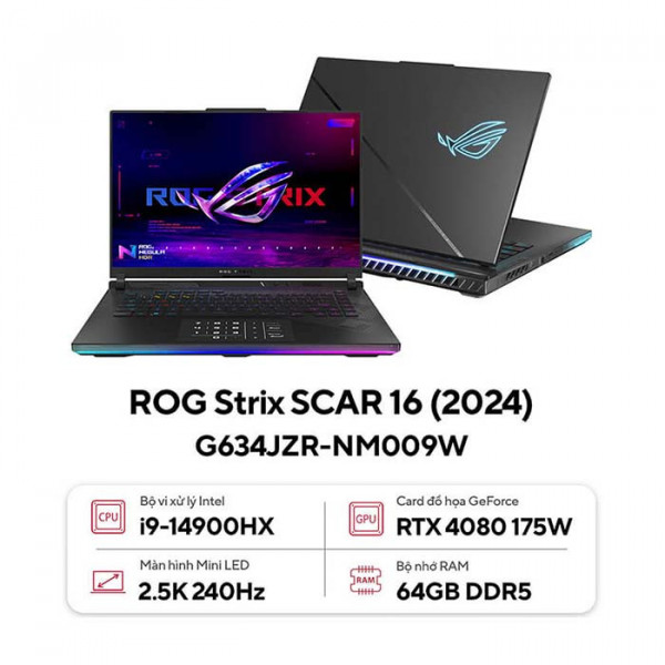 Laptop Asus ROG Strix G634JZR-NM009W Core i9-14900HX/ 64GD5/ 2TB/ RTX 4080 12GB/ 16 Inch WQXGA 240Hz/ Win 11/ Đen