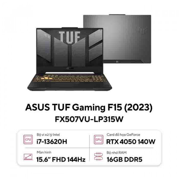 Laptop Asus TUF Gaming F15 FX507VU-LP315W Core i7-13620H/ 16GD5/ 512GB/ RTX4050 6GD6/ 15.6 Inch FHD/ Win 11/ Xám