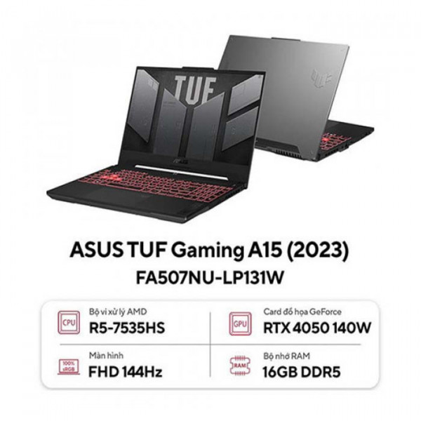 Laptop Asus TUF Gaming A15 FA507NU-LP131W Ryzen 5-7535HS/ 16GB/ 1TB/ RTX 4050 6GB/ 15.6 Inch FHD/ Win 11/ Xám