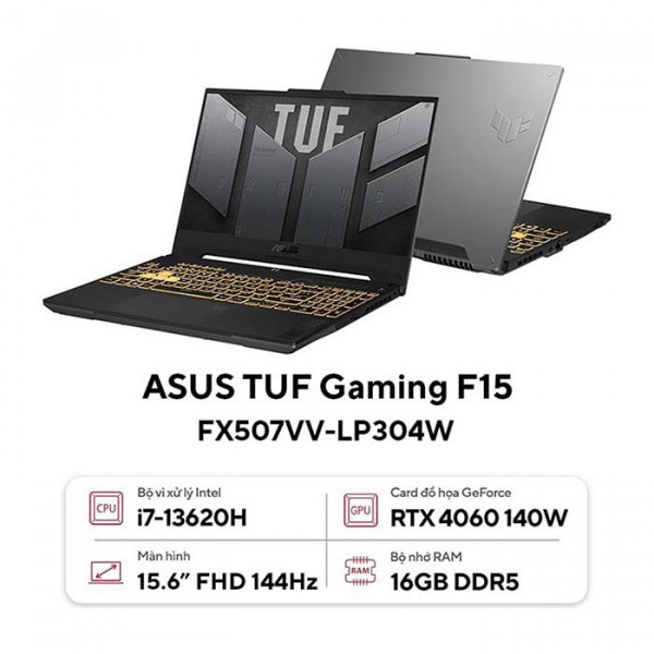 Laptop Asus TUF Gaming F15 FX507VV-LP304W Core i7-13620H/ 16GB/ 1TB/ RTX 4060 8GB/ 15.6 Inch FHD/ Win 11/ Xám