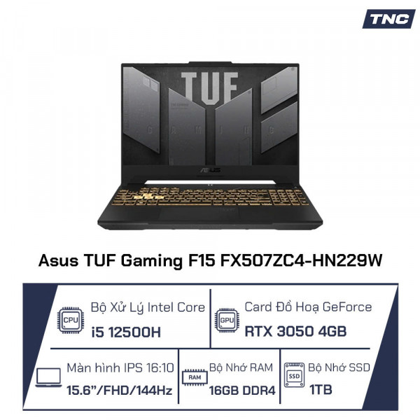 Laptop Asus TUF Gaming F15 FX507ZC4-HN229W i5 12500H/ 16GB/ 1TB/ 4GB RTX3050/ 144Hz/ Win11