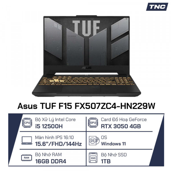 Laptop Asus TUF Gaming F15 FX507ZC4-HN229W i5 12500H/ 16GB/ 1TB/ 4GB RTX3050/ 144Hz/ Win11