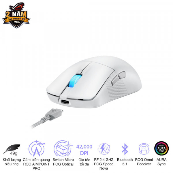 TNC Store Chuột Gaming Asus ROG Harpe Ace Mini Moonlight White