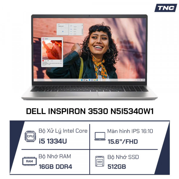 Laptop Dell Inspiron 3530 N5I5340W1 Core i5 1334U/ 16GB DDR4/ 512GB SSD/ 15.6 inch FHD/ Win 11/ Platinium Silver