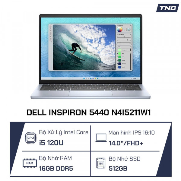 Laptop Dell Inspiron 5440 N4I5211W1 Core i5 120U/ 16GB DDR5/ 512GB SSD/ 14 inch FHD+/ Win 11/ Ice Blue