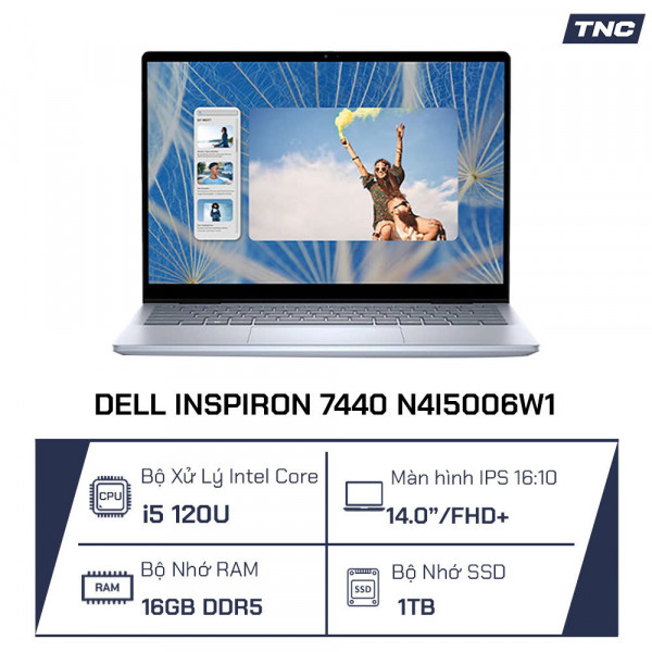 Laptop Dell Inspiron 7440 N4I5006W1 Core i5 120U/ 16GB DDR5/ 1TB SSD/ 14 inch FHD+ Touch/ Win 11/ Ice Blue