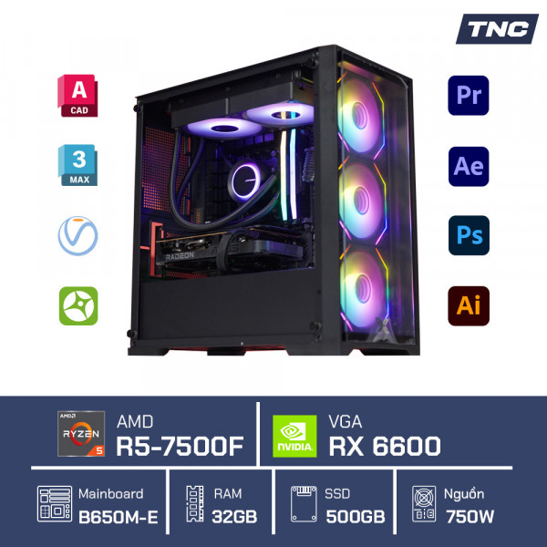 PC Đồ Họa Design 3D - Ryzen 5 7500F/ 32GB/ RX6600