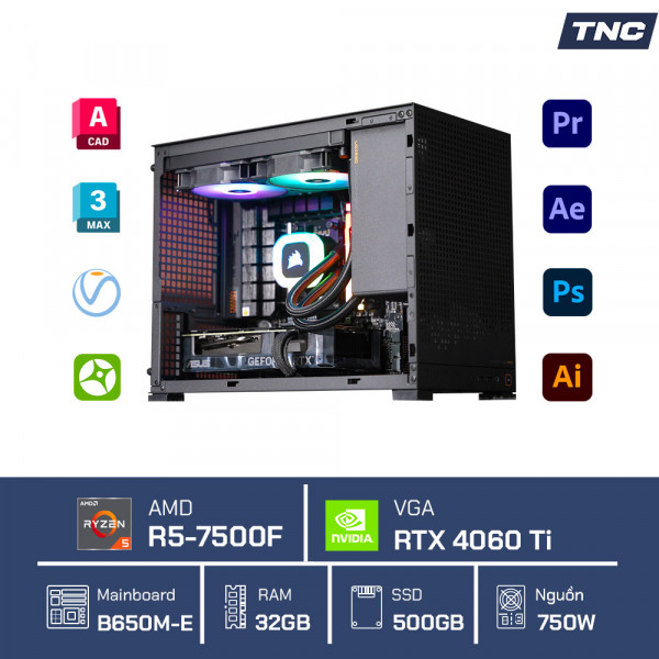 PC Đồ Họa Render 3D - Ryzen 5 7500F/32GB/RTX4060Ti