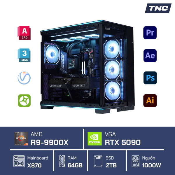 PC Đồ Hoạ Render 3D Ryzen 9 9900X/ 64GB/ RTX 5090