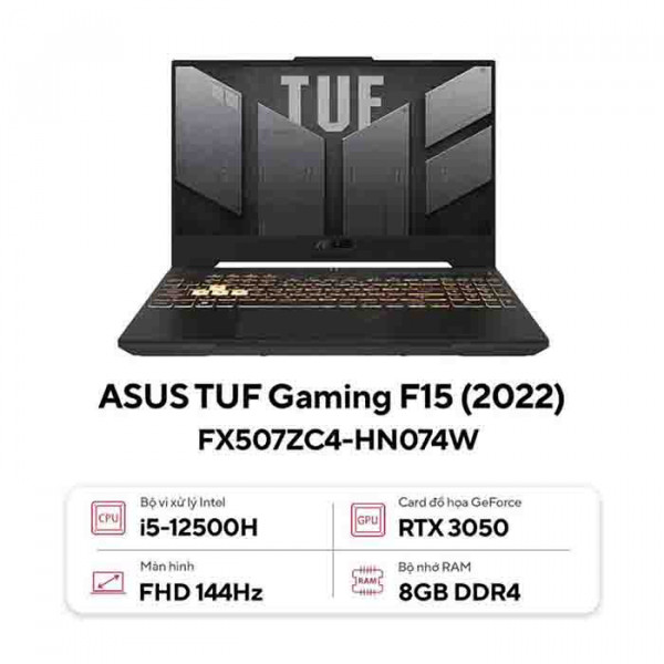 Laptop Asus TUF Gaming F15 FX507ZC4-HN074W Intel Core i5-12500H/ 8GD4/ 512GB/ RTX 3050 4GB/ 15.6 inch FHD 144Hz/ Win 11/ Xám