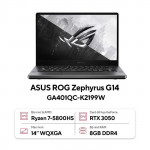 Laptop Asus ROG Zephyrus G14 GA401QC-K2199W Ryzen 7 5800HS/ 8GD4/ 512GB/ RTX 3050 4GD6/ 14 inch WQHD 120Hz/ Win 11/ Xám